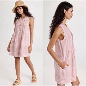 Faherty Women's Pink Stripe Linen Sleeveless Dress Size Medium